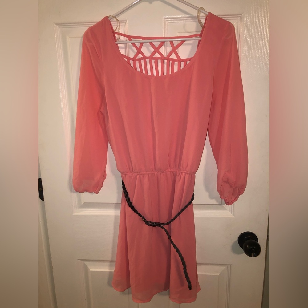 Pink dress with belt
